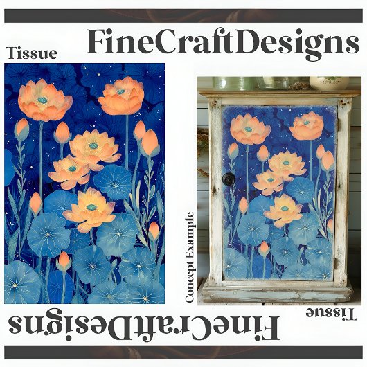 Orangefarbene Blume und Aquamarine Dekoupage Verla Seidenpapier