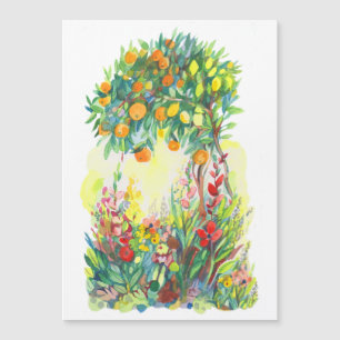 Orangefarbene Blume und Aquarellbilder Magnetkarte