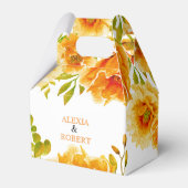 Orangefarbene Blume und Blätter Hochzeit Geschenkschachtel (Vorderseite)