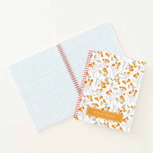 Orangefarbene Blume und Blätterzweige Notizblock (Innenseite)