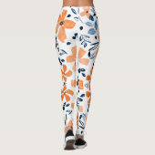 Orangefarbene Blume und blaues Blätter Leggings (Rückseite)