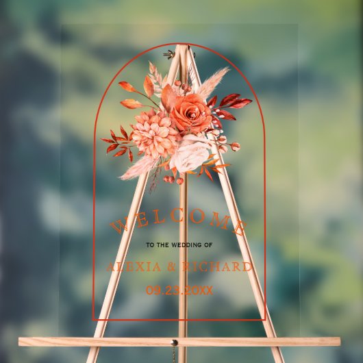 Orangefarbene Blume und blumengeschmückte Arkadeng Acrylschild (Neutral)