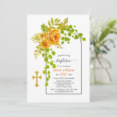 Orangefarbene Blume und blumenreiche Erztaufe Einladung (Stehend Vorderseite)