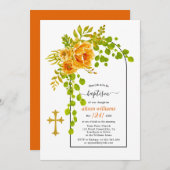 Orangefarbene Blume und blumenreiche Erztaufe Einladung (Vorne/Hinten)