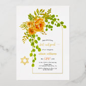 Orangefarbene Blume und Bogen Bat Mitzvah Folieneinladung (Vorderseite)