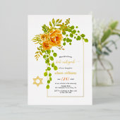 Orangefarbene Blume und Bogen Bat Mitzvah Folieneinladung (Stehend vorne)