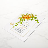 Orangefarbene Blume und Bogen Bat Mitzvah Folieneinladung (Gedreht)