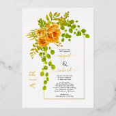 Orangefarbene Blume und Bogen Hochzeit echter Gold Folieneinladung (Vorderseite)