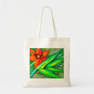 Orangefarbene Blume und grünes Blatt Totbeutel Tragetasche