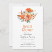 Orangefarbene Blume und Grünpflanzen Weißes Brautp Einladung (Vorderseite)