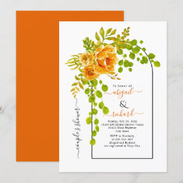 Orangefarbene Blume und Hochzeitspaare duschen Einladung