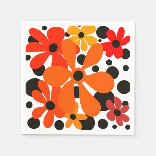 Orangefarbene Blume und schwarze Polka-Punkte Serviette (Vorderseite)