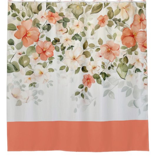 Orangefarbene Blume und Weinreben Duschvorhang (Vorderseite)