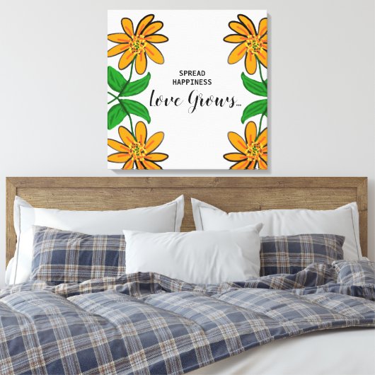 Orangefarbene Blume verbreiten Glück 24" x 24" Leinwanddruck (Insitu (Schlafzimmer))