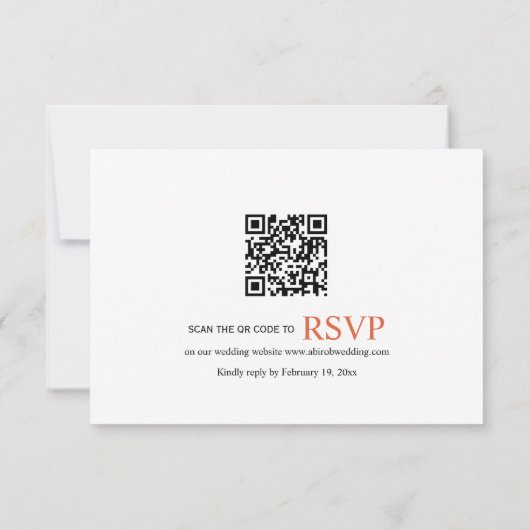 Orangefarbene Blume Wappen und QR-Code Hochzeit RSVP Karte (Rückseite)