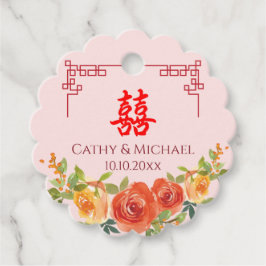 Orangefarbene Blumen Chinesischer Rahmen Frühjahrs Geschenkanhänger