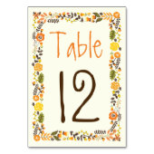 Orangefarbene, blumengeschmückte Tischnummer (Vorderseite)