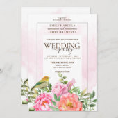 Orangefarbene Blüte mit Hochzeit von Bird Water co Einladung (Vorne/Hinten)