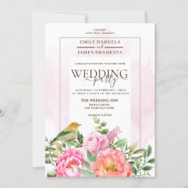 Orangefarbene Blüte mit Hochzeit von Bird Water co Einladung