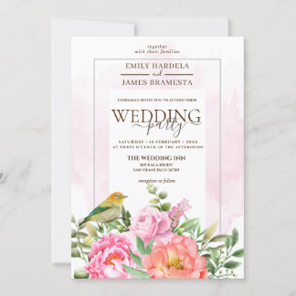 Orangefarbene Blüte mit Hochzeit von Bird Water co Einladung