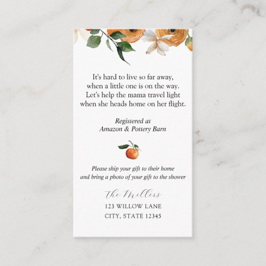 Orangefarbene Blüten Begleitkarte (Vorderseite)