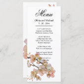 Orangefarbene Blütenblüten, elegante Schrift Menükarte (Vorne/Hinten)