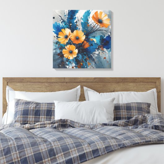 Orangefarbene Blütenburgen mit blauem Wasser Leinwanddruck (Insitu (Schlafzimmer))