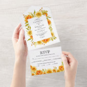 Orangefarbene Blütengrenze Hochzeit All In One Einladung (Abreißen)