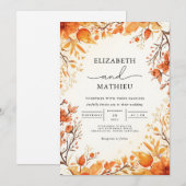 Orangefarbene Blütenhochzeit Einladung (Vorne/Hinten)