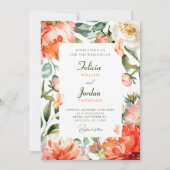 Orangefarbene Blütenhochzeit Einladung (Vorderseite)