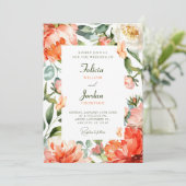 Orangefarbene Blütenhochzeit Einladung (Stehend Vorderseite)