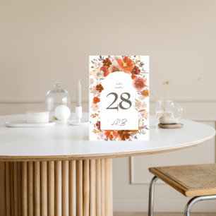 Orangefarbene Botanische Arche Hochzeit Tischnummer