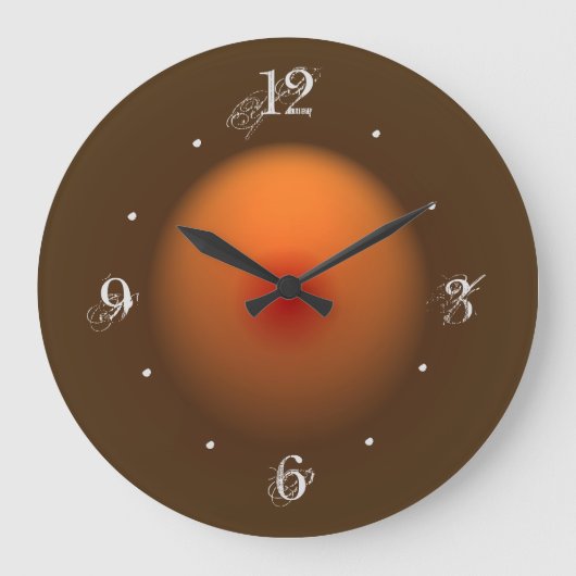 Orangefarbene/braun beleuchtete Wandleuchte Große Wanduhr (Vorderseite)