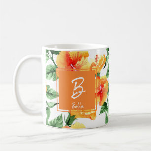 Orangefarbene Briefmarke der Blume Monogram Girl Kaffeetasse