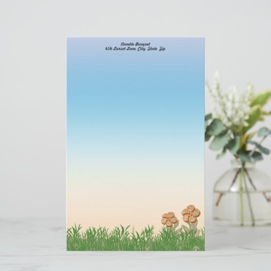 Orangefarbene Burlap-Blume Personalisiert Briefpapier (Stehend Vorderseite)