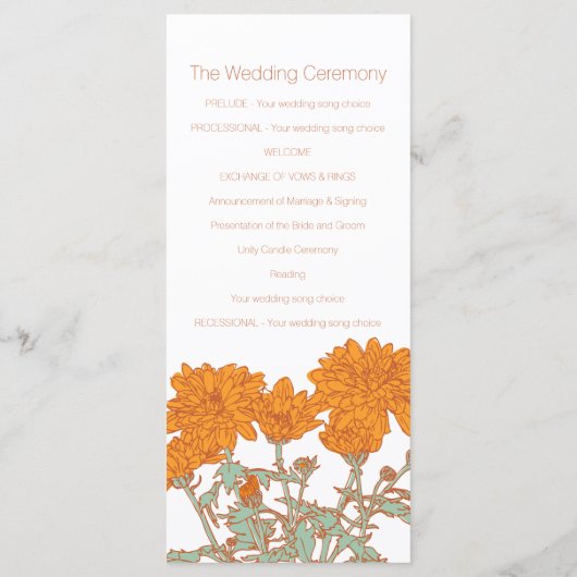 Orangefarbene Chrysanthemum Hochzeitskarte Programm (Rückseite)