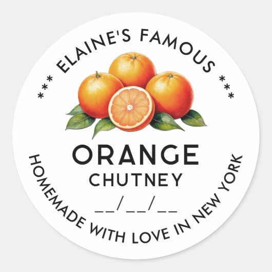 Orangefarbene Chutney-Konservierungsstoffe Runder Aufkleber (Vorderseite)