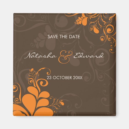 Orangefarbene Deko-Blätter und blumengeschmückte W Magnet (Vorne)