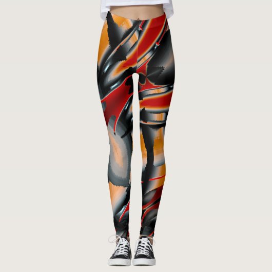 Orangefarbene digitale Farbvergrößerung Leggings (Vorderseite)