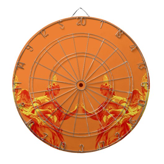 Orangefarbene digitale Kunst mit Skulpturen Dartscheibe (vorne)