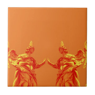 Orangefarbene digitale Kunst mit Skulpturen Fliese