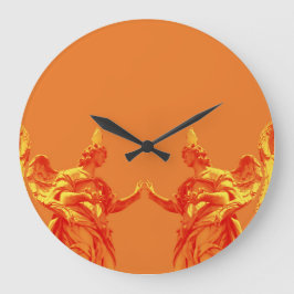 Orangefarbene digitale Kunst mit Skulpturen Große Wanduhr