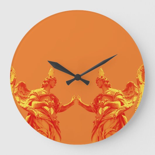 Orangefarbene digitale Kunst mit Skulpturen Große Wanduhr (Vorderseite)