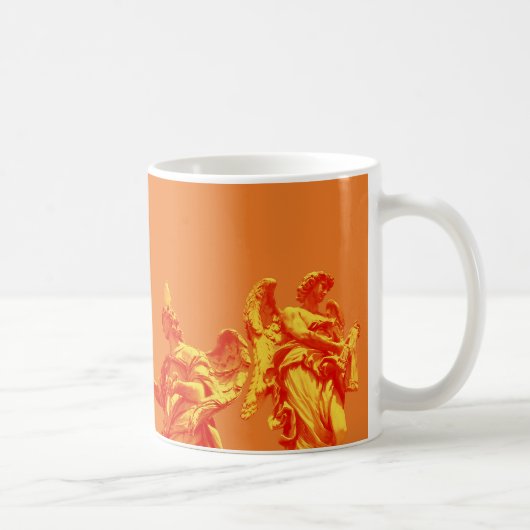 Orangefarbene digitale Kunst mit Skulpturen Kaffeetasse (Rechts)