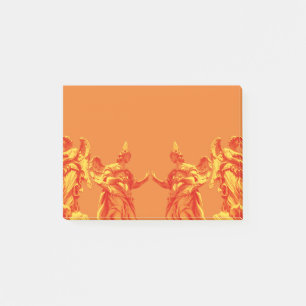 Orangefarbene digitale Kunst mit Skulpturen Post-it Klebezettel