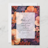 Orangefarbene, dunkle Lila und schwarze Blütenhoch Einladung (Vorderseite)