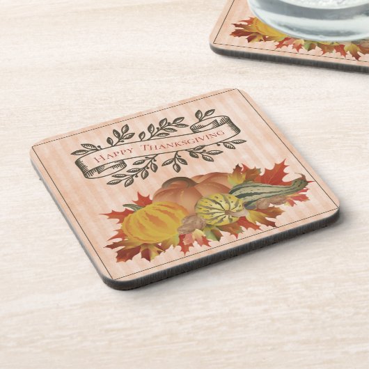 Orangefarbene Erntedank Pumpkins und Squash Getränkeuntersetzer (Linke Seite)