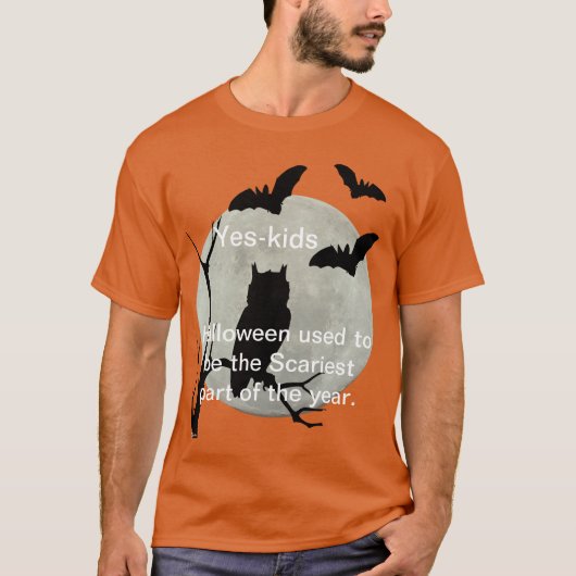 Orangefarbene Eulen und Fledermäuse T-Shirt (Vorderseite)