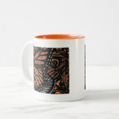 Orangefarbene Fantasie abstrakte Kunst Zweifarbige Tasse (Vorderseite Links)