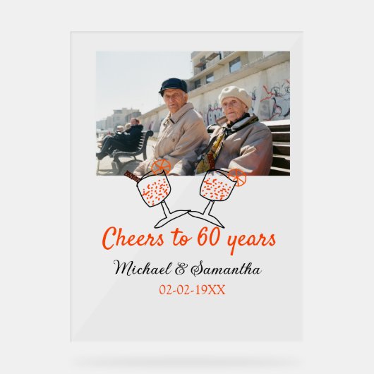 Orangefarbene Feier bis 60 Jahre Hochzeit Acrylschild (Vorderseite)